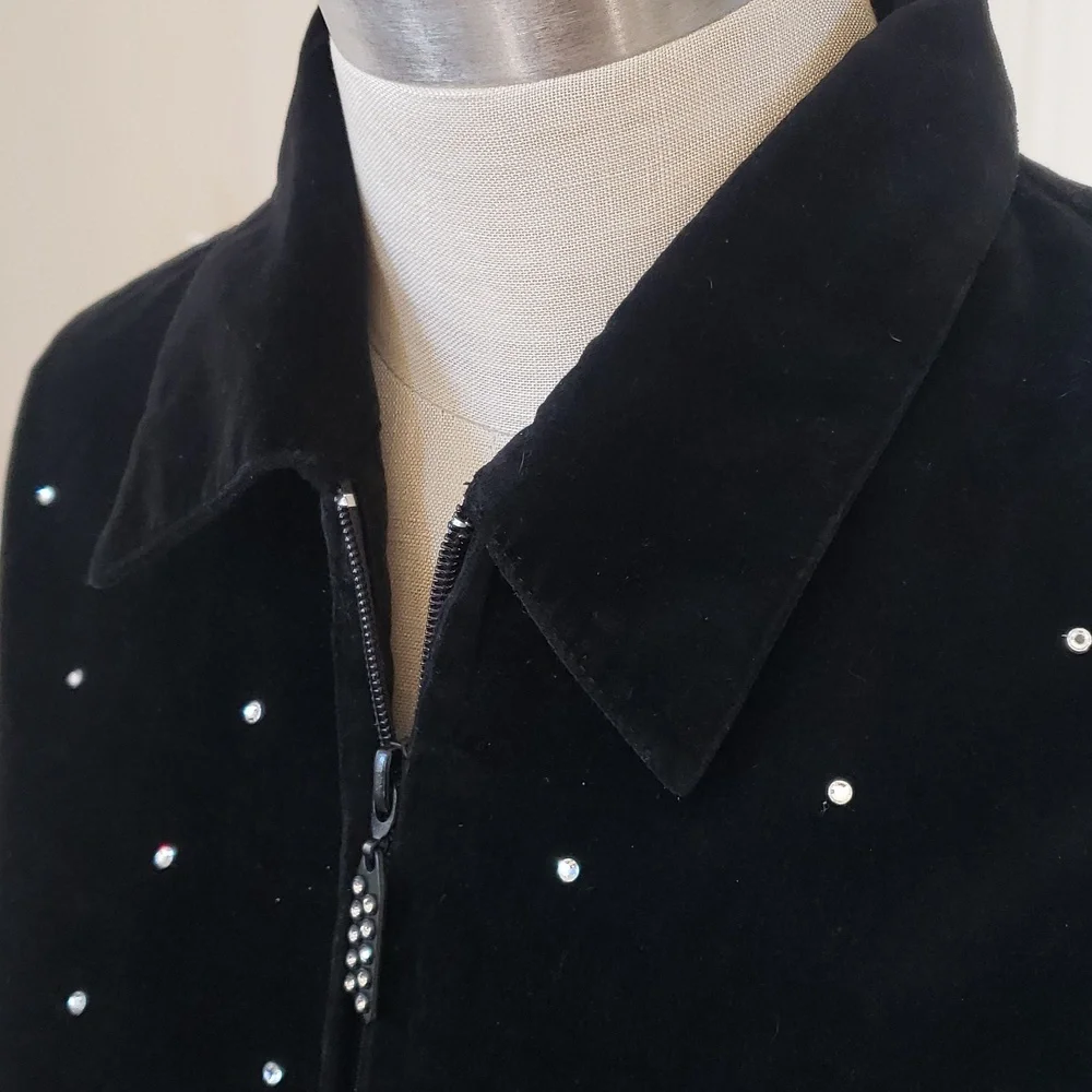 THE QUACKER FACTORY Black Velvet Rhinestone Jacket • Size Small - Picture 7 of 16